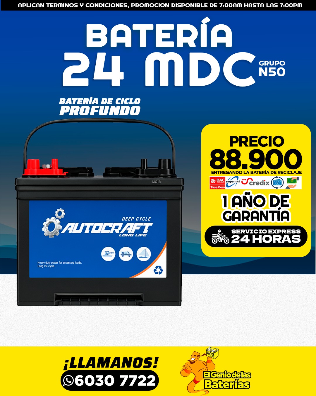 Batería AUTOCRAFT CICLO PROFUNDO -  24/N50 perfil alto