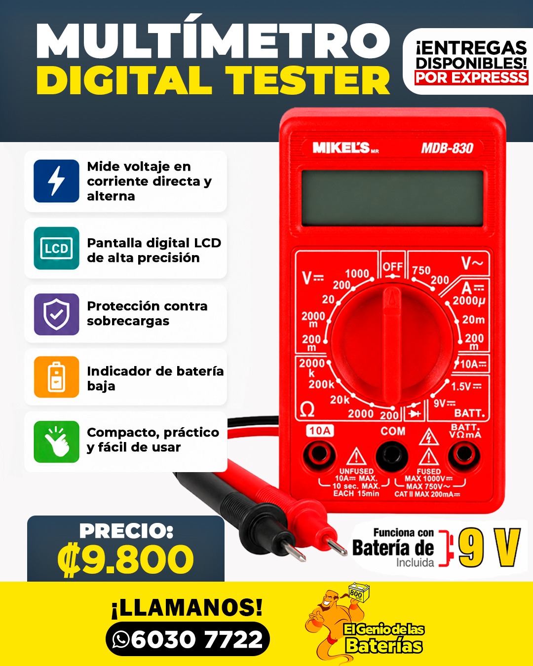  Multímetro digital - MIKELS - MDB-830