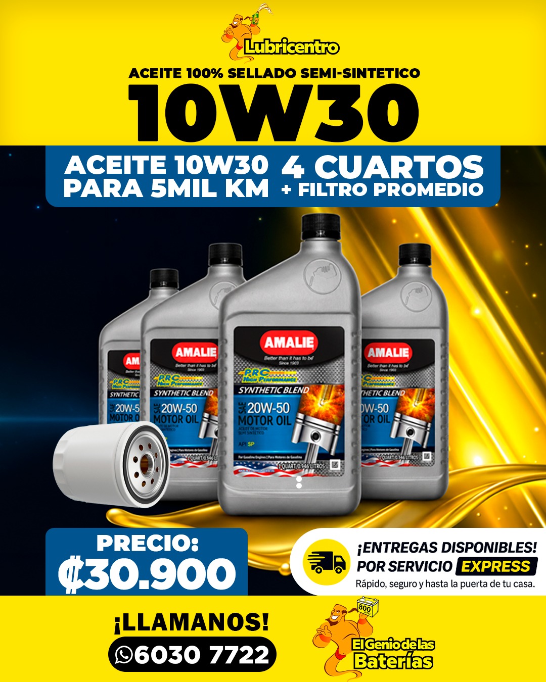 Aceite AMALIE 10W30- semi sintético