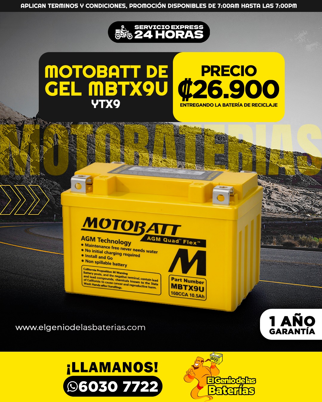 Batería MOTOBATT - MBTX9U - YTX9