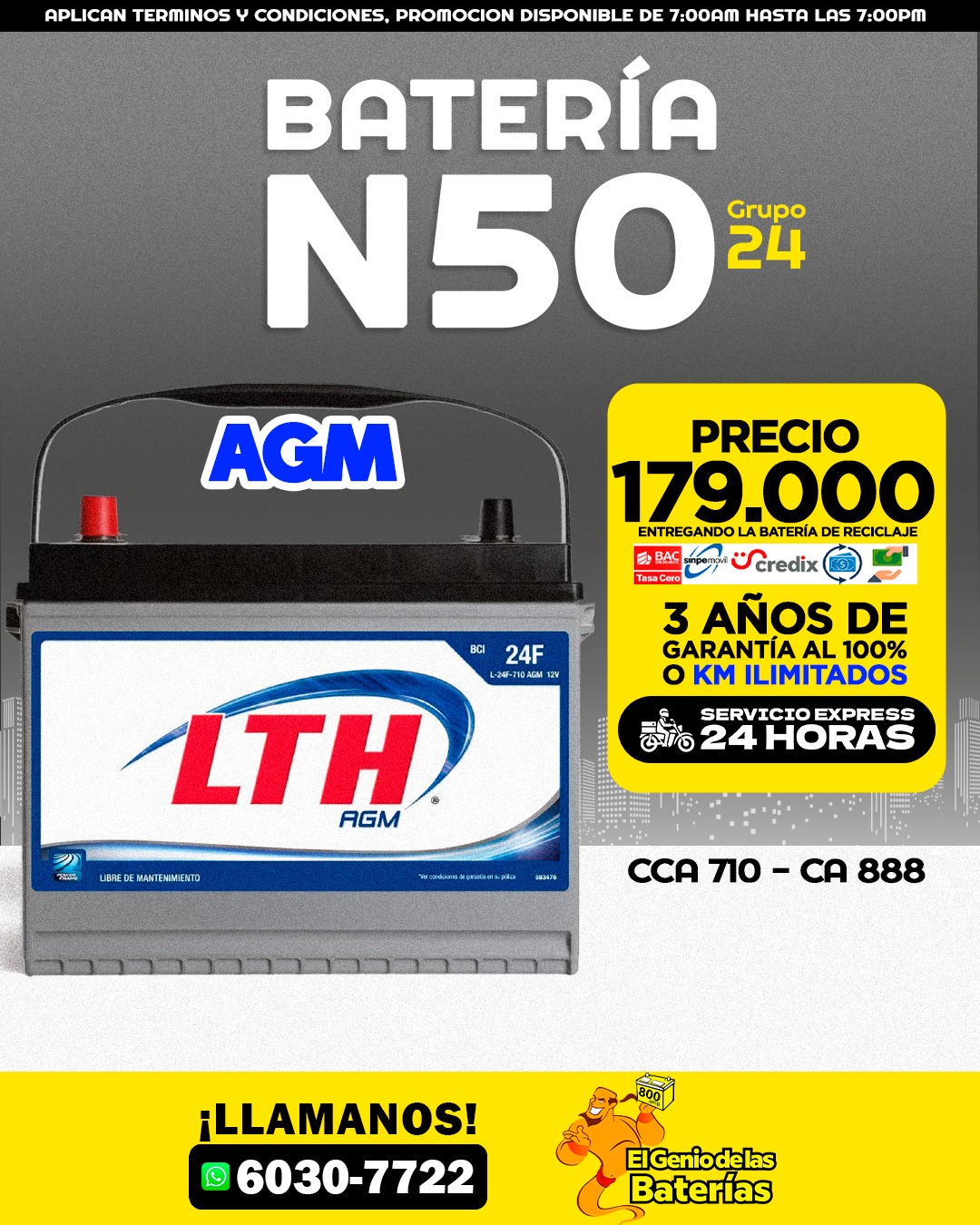 BATERIA LTH AGM N50 GRUPO 24