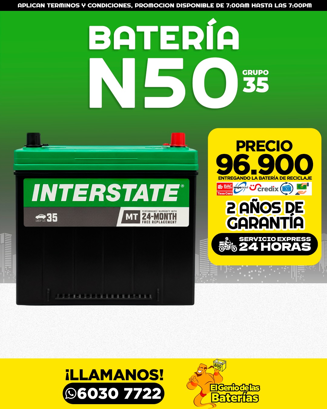 Batería  INTERSTATE - 35/N50 perfil alto
