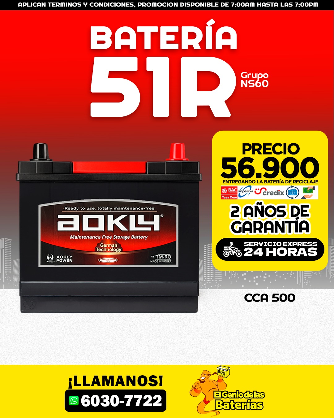 Bateria Aokly NS60 / 51R 