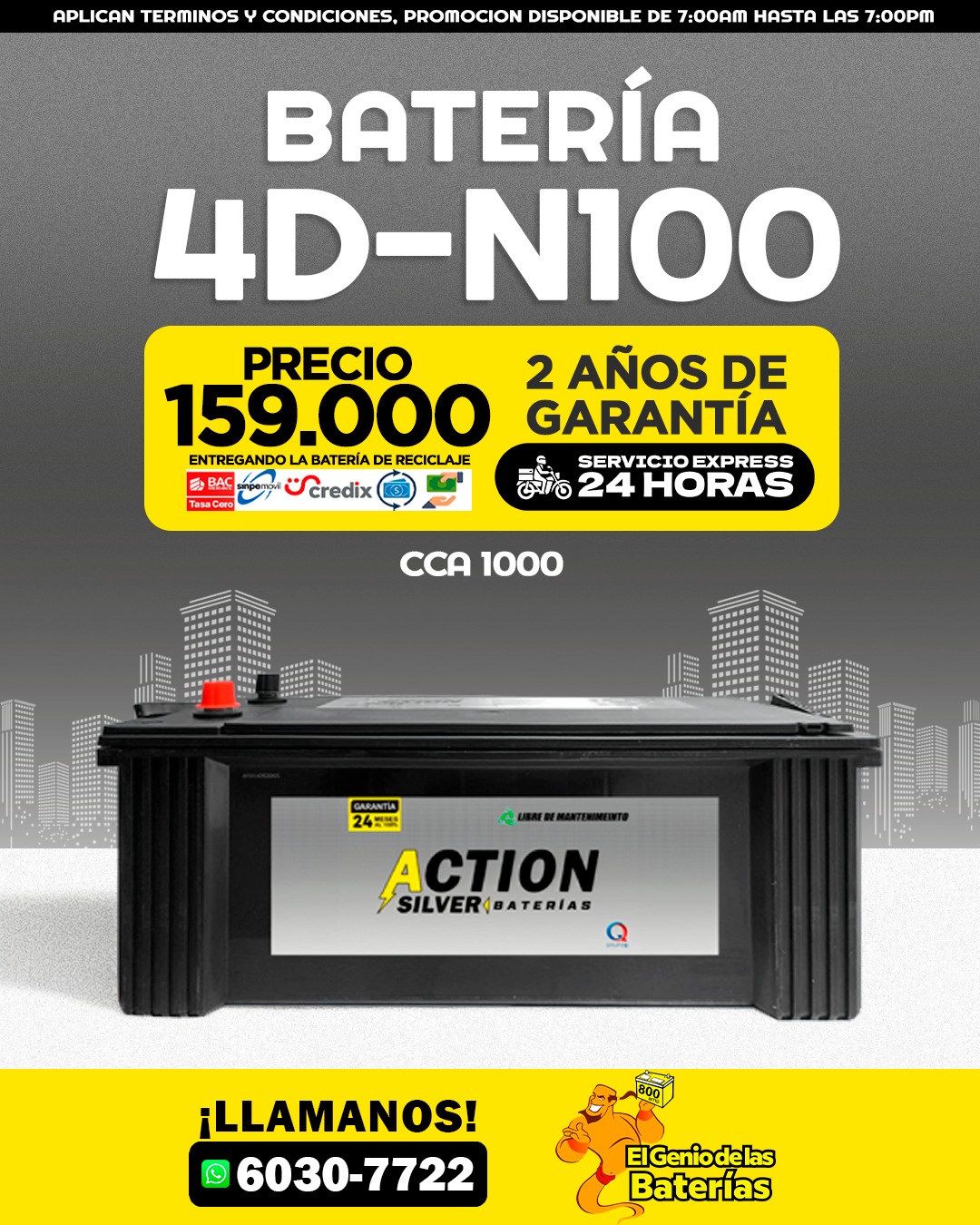 Batería Action Silver  4D-N100 Reforzada 