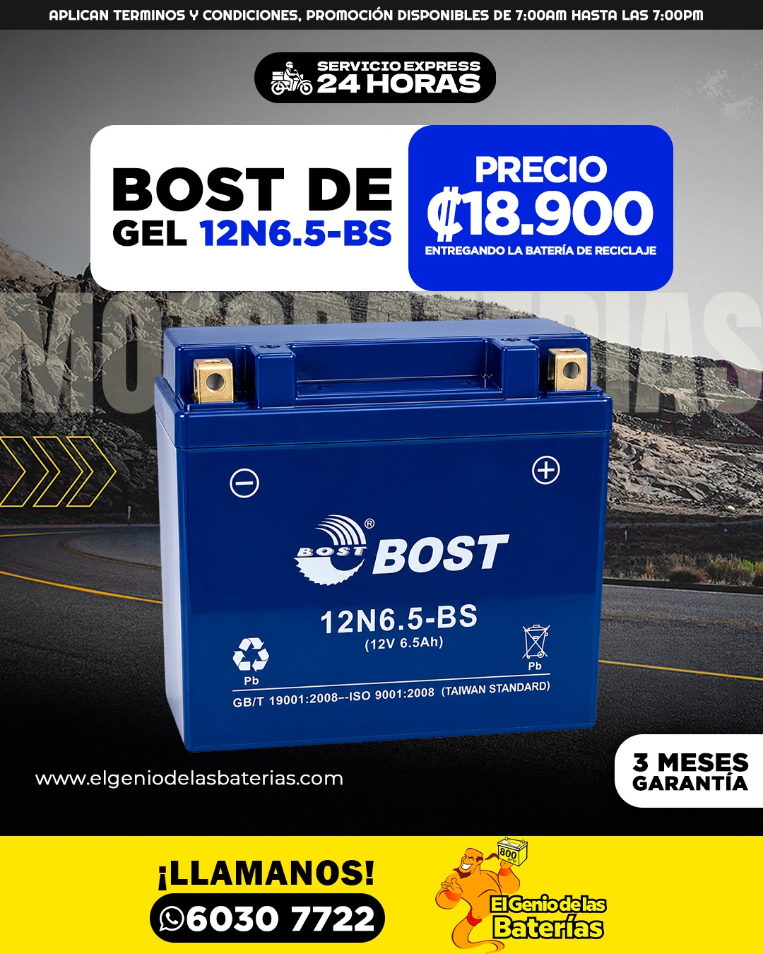 Bateria BOST - 12N6.5 - BS