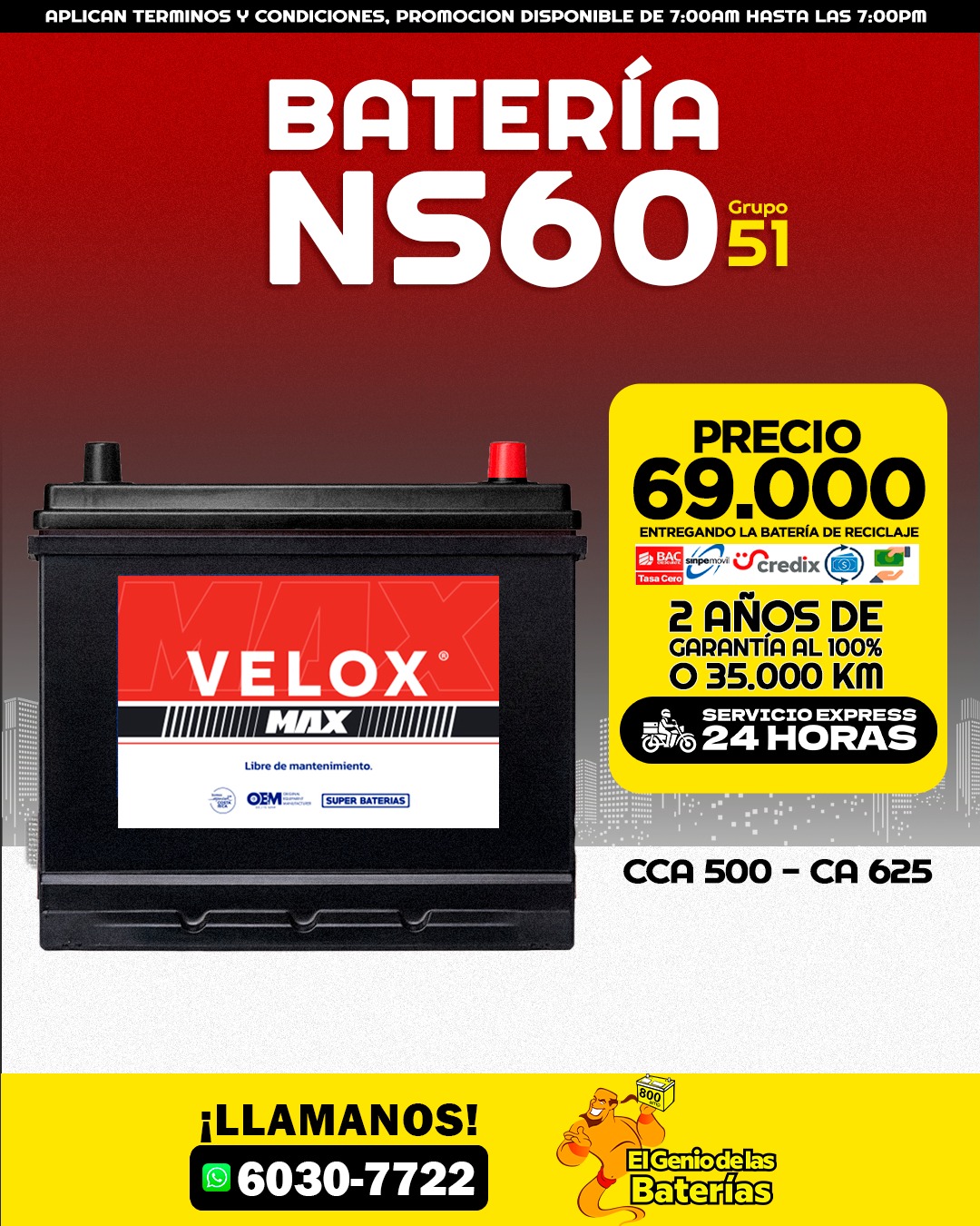 Bateria Velox Max  NS60ZL/51