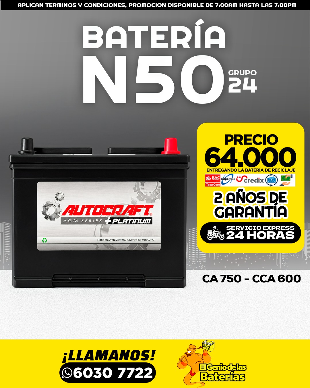 Batería AUTOCRAFT - 24/N50 perfil alto