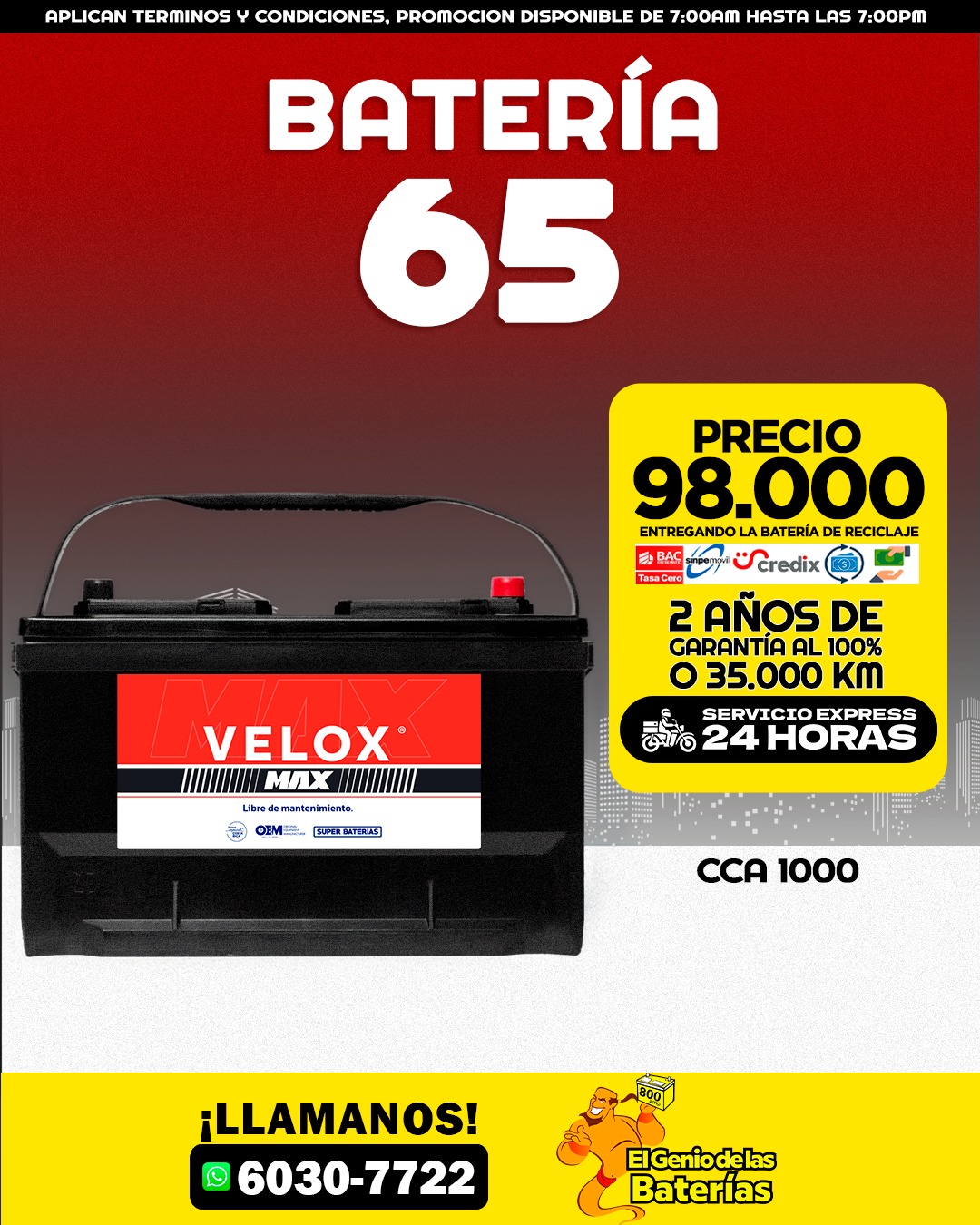 Baterias Velox Max  65
