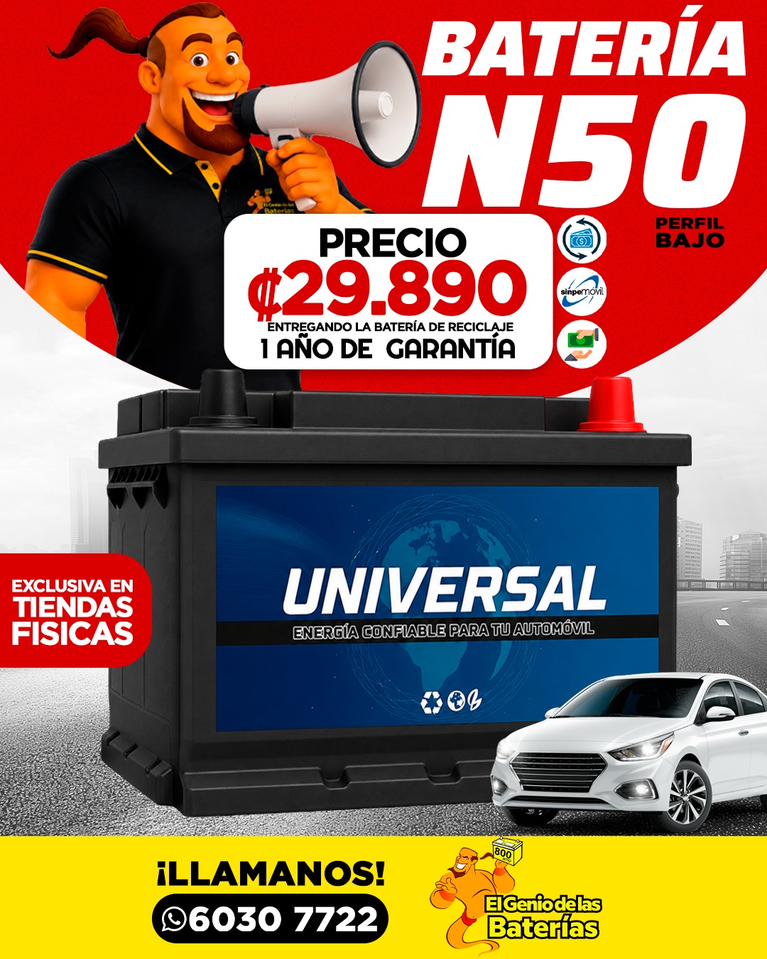 Batería UNIVERSAL - 42/N50 perfil bajo