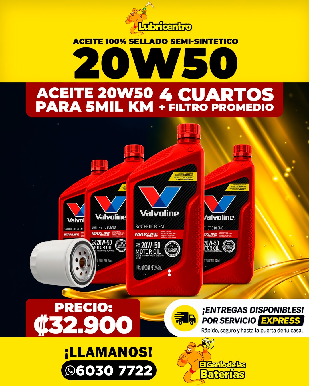 Aceite VALVOLINE 20W50 - semi sintético