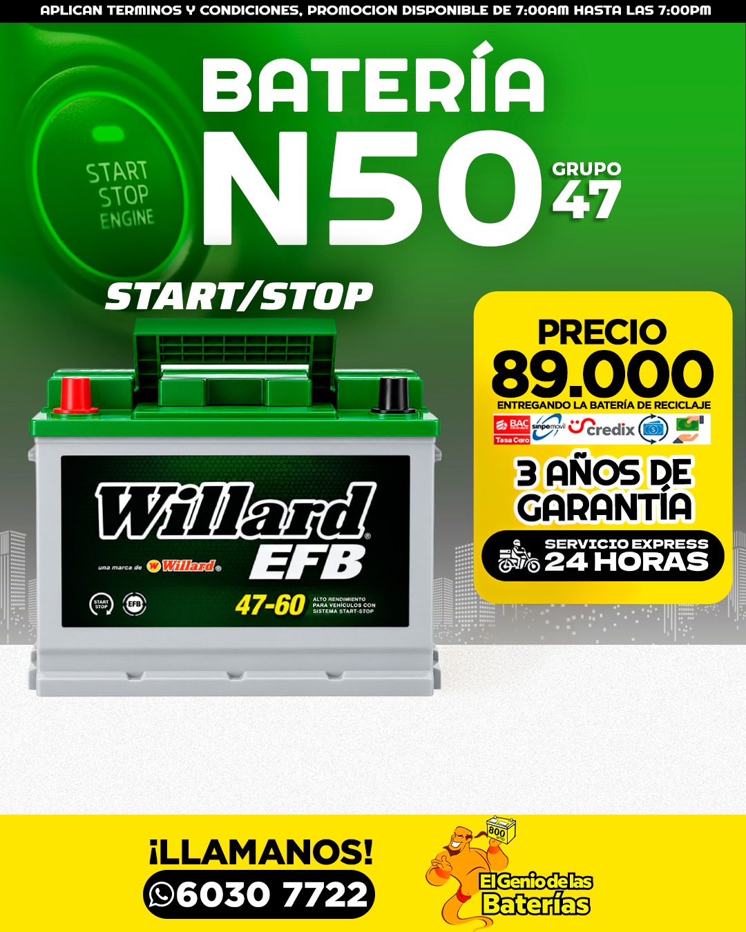 Batería - WILLARD  47/N50 perfil bajo - EFB 