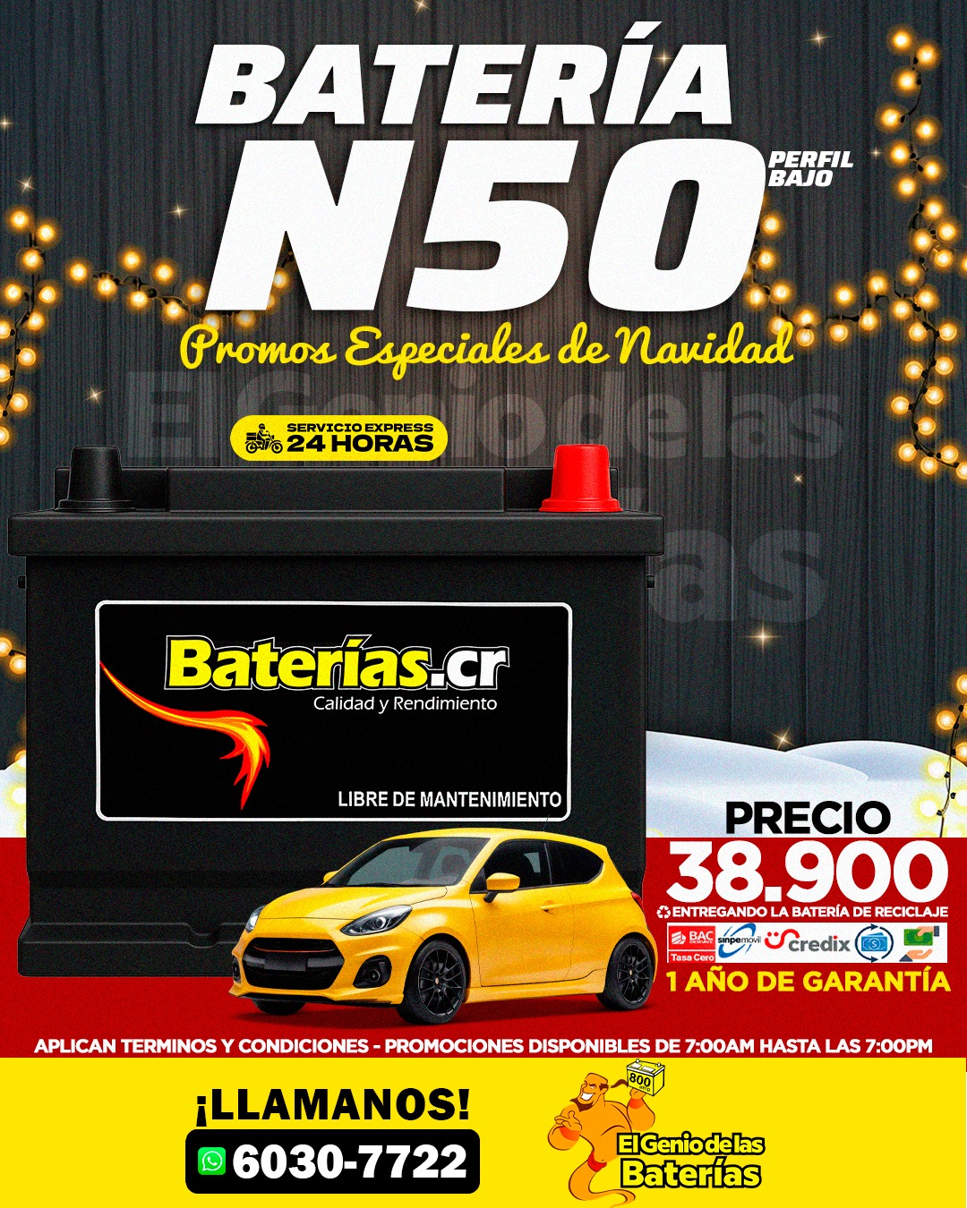 Baterías.cr  42R / N50 PERFIL BAJO