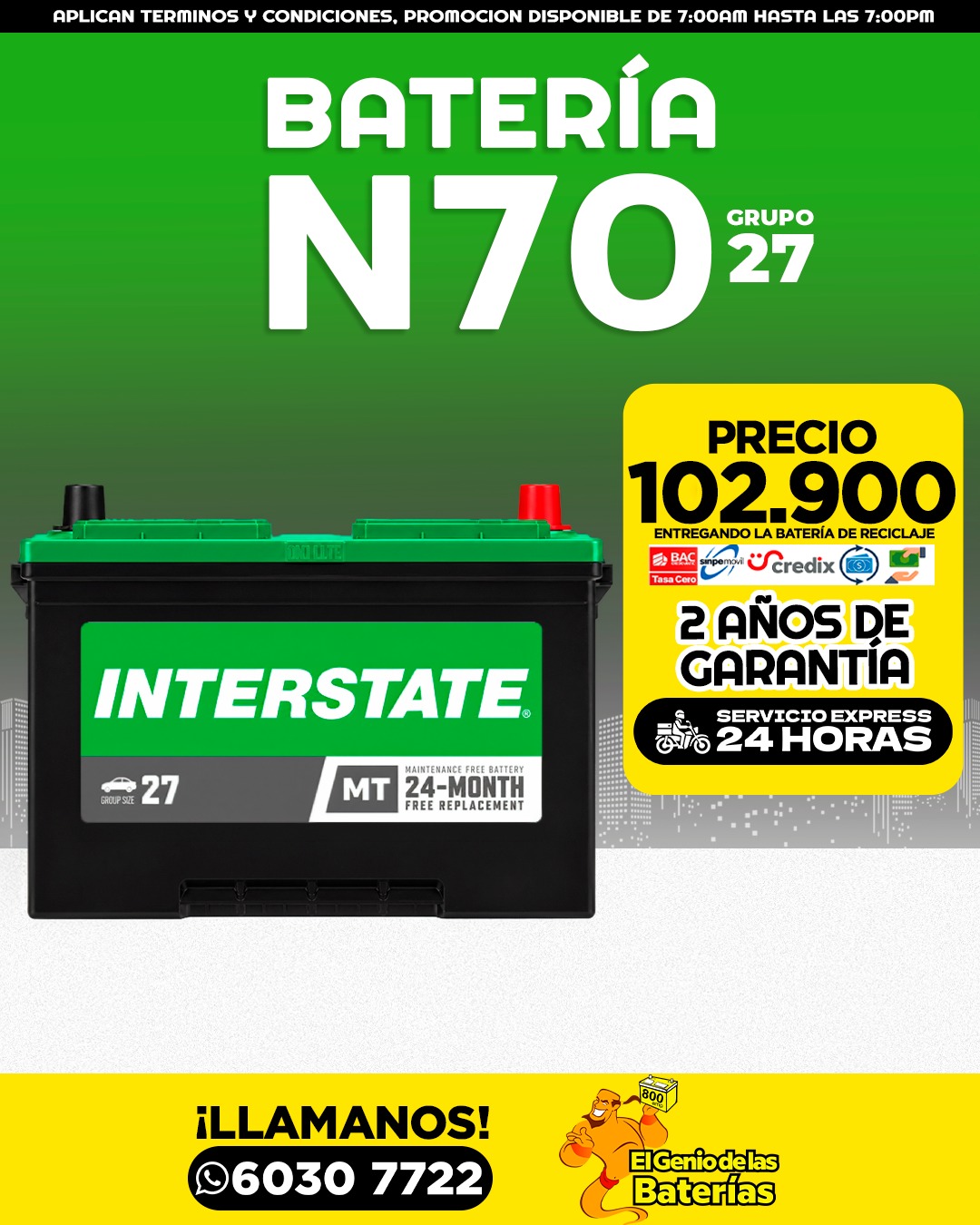 Baterias Interstate Grupo N70ZL / 27R