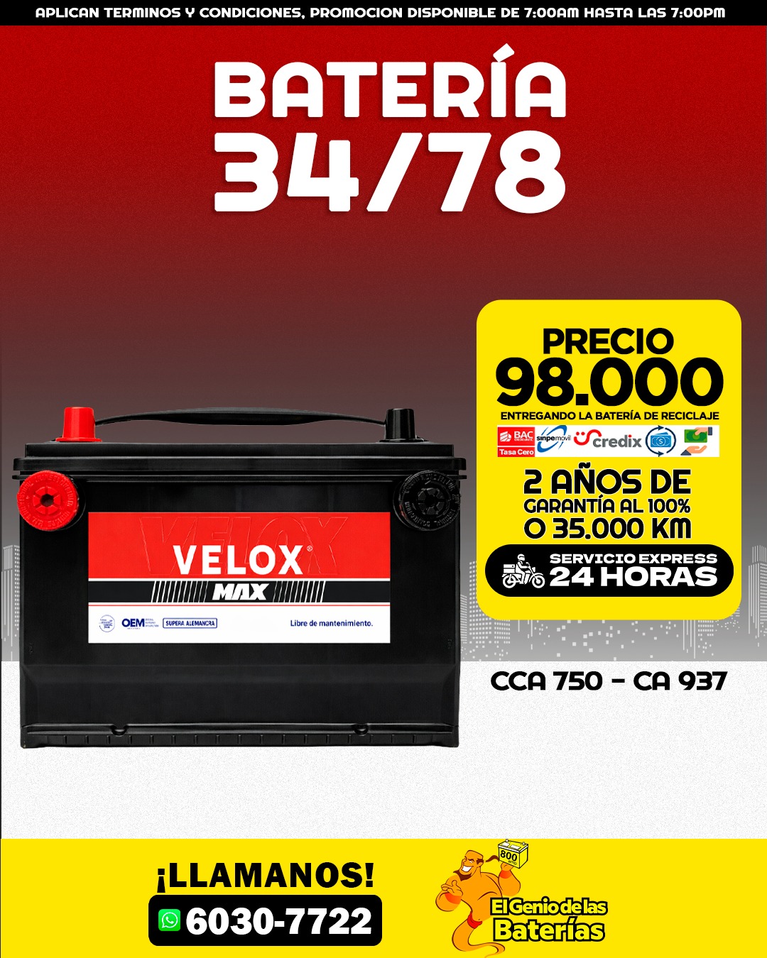 Baterias Velox Max  34/78
