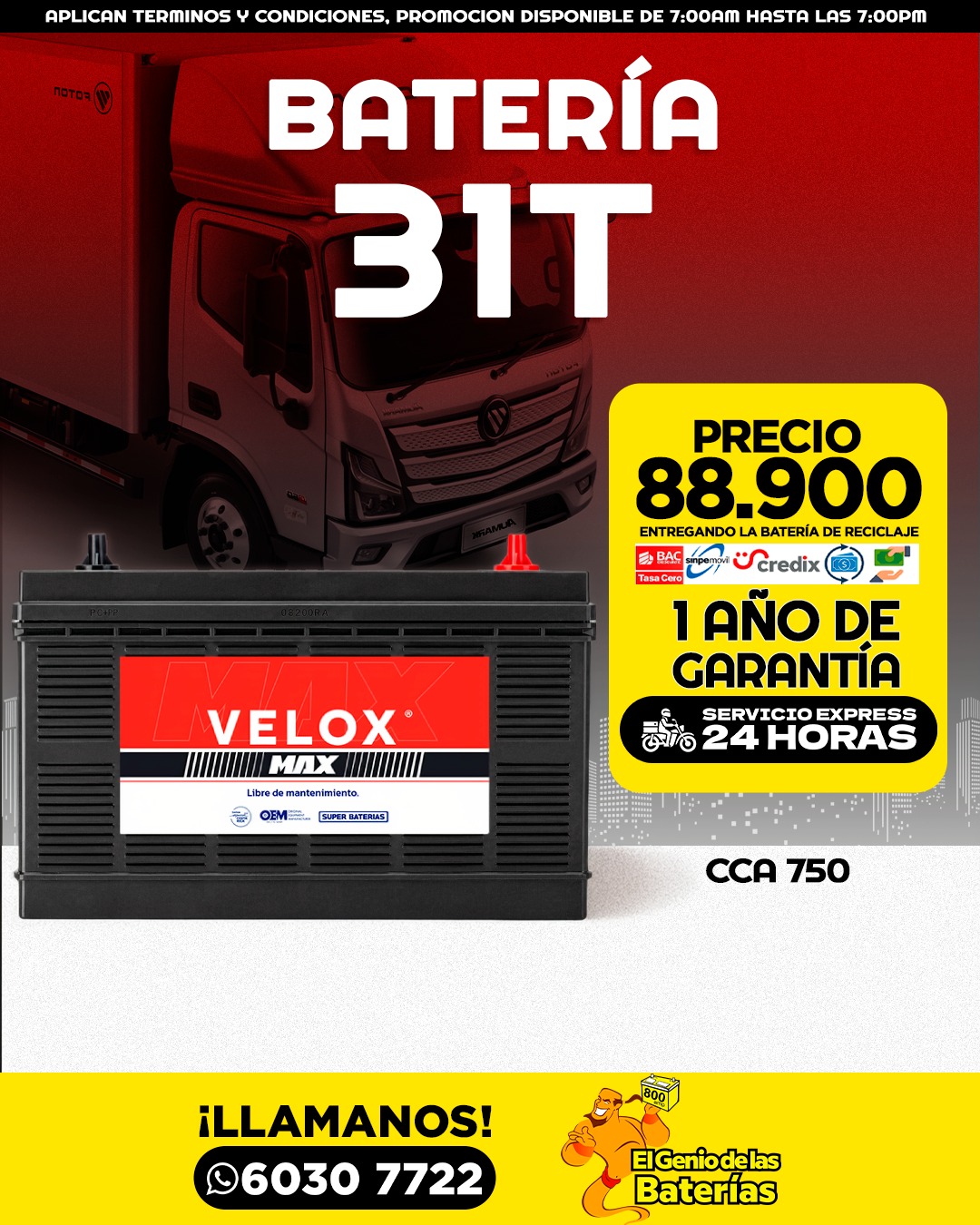 Batería VELOX MAX DE TORNILLO 31