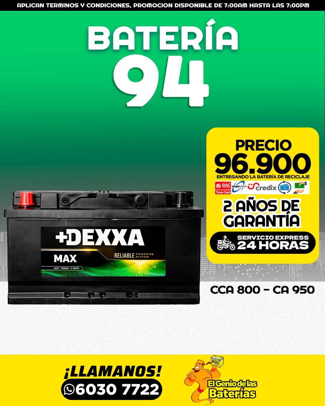 Batería +DEXXA MAX 94