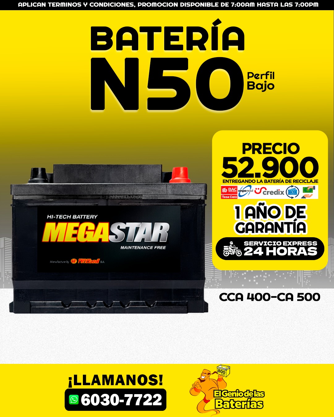 Bateria Megastar 42R/N50 corte bajo