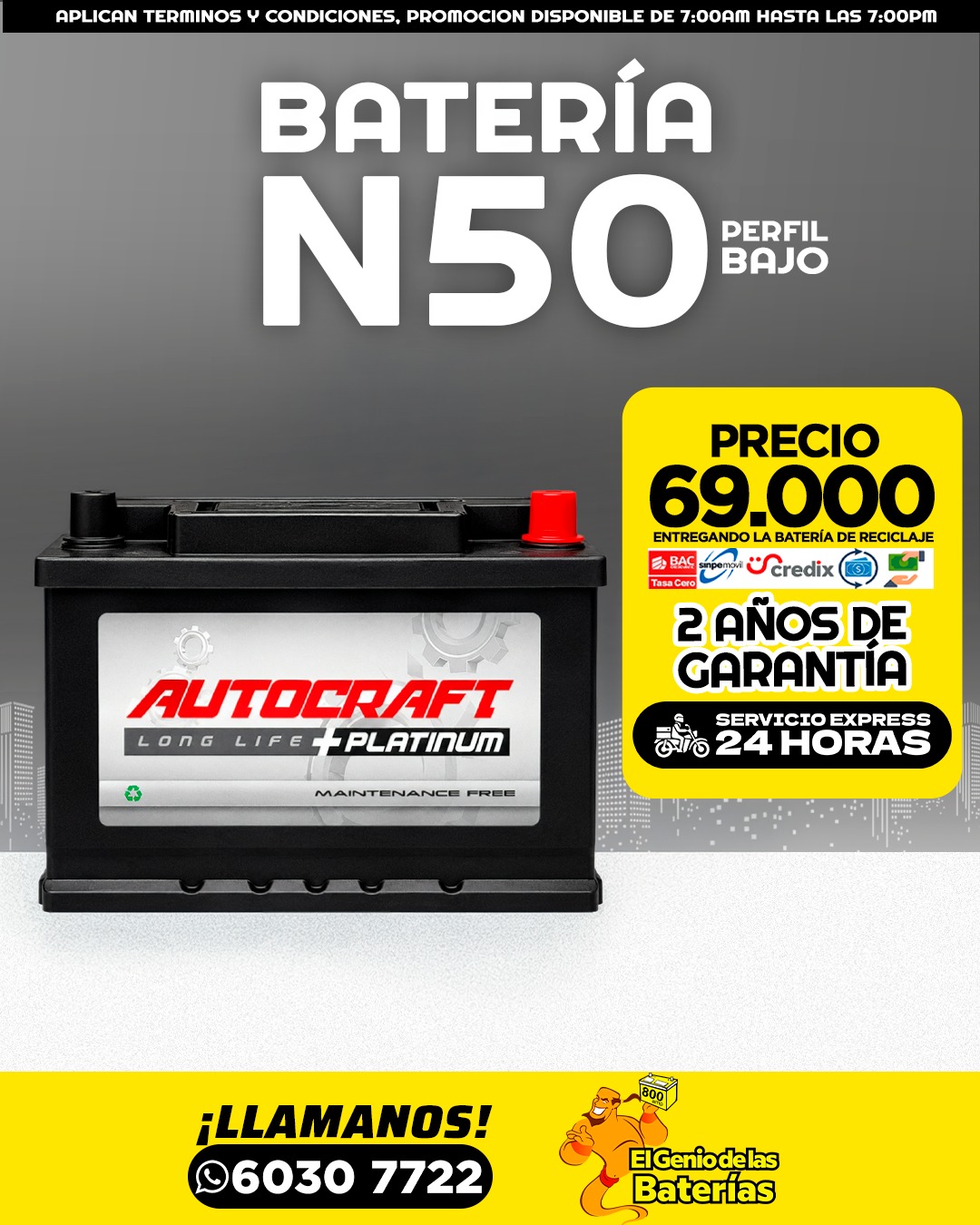 Batería  AUTOCRAFT - 42/N50 Perfil Bajo
