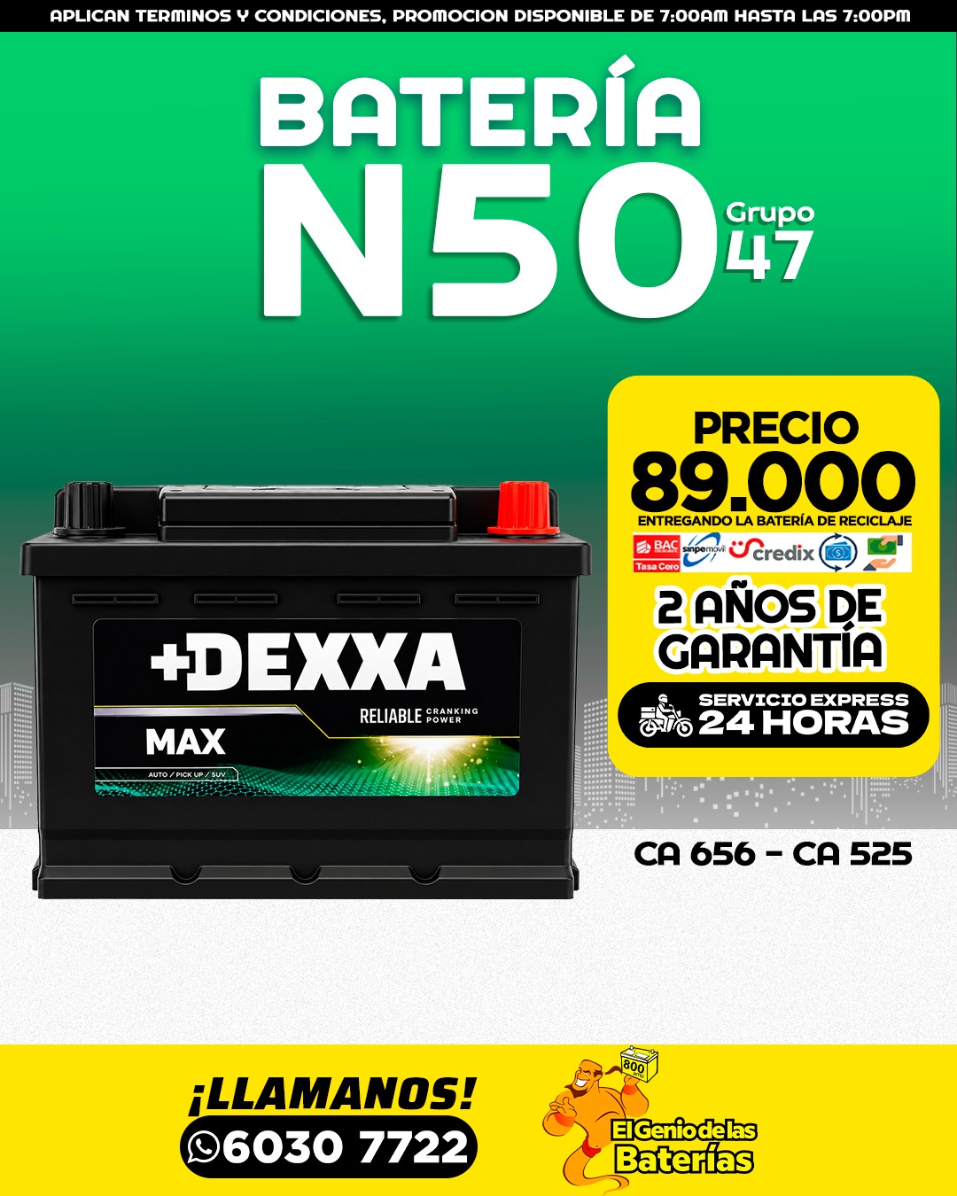 Batería +DEXXA MAX - 47/N50 perfil bajo