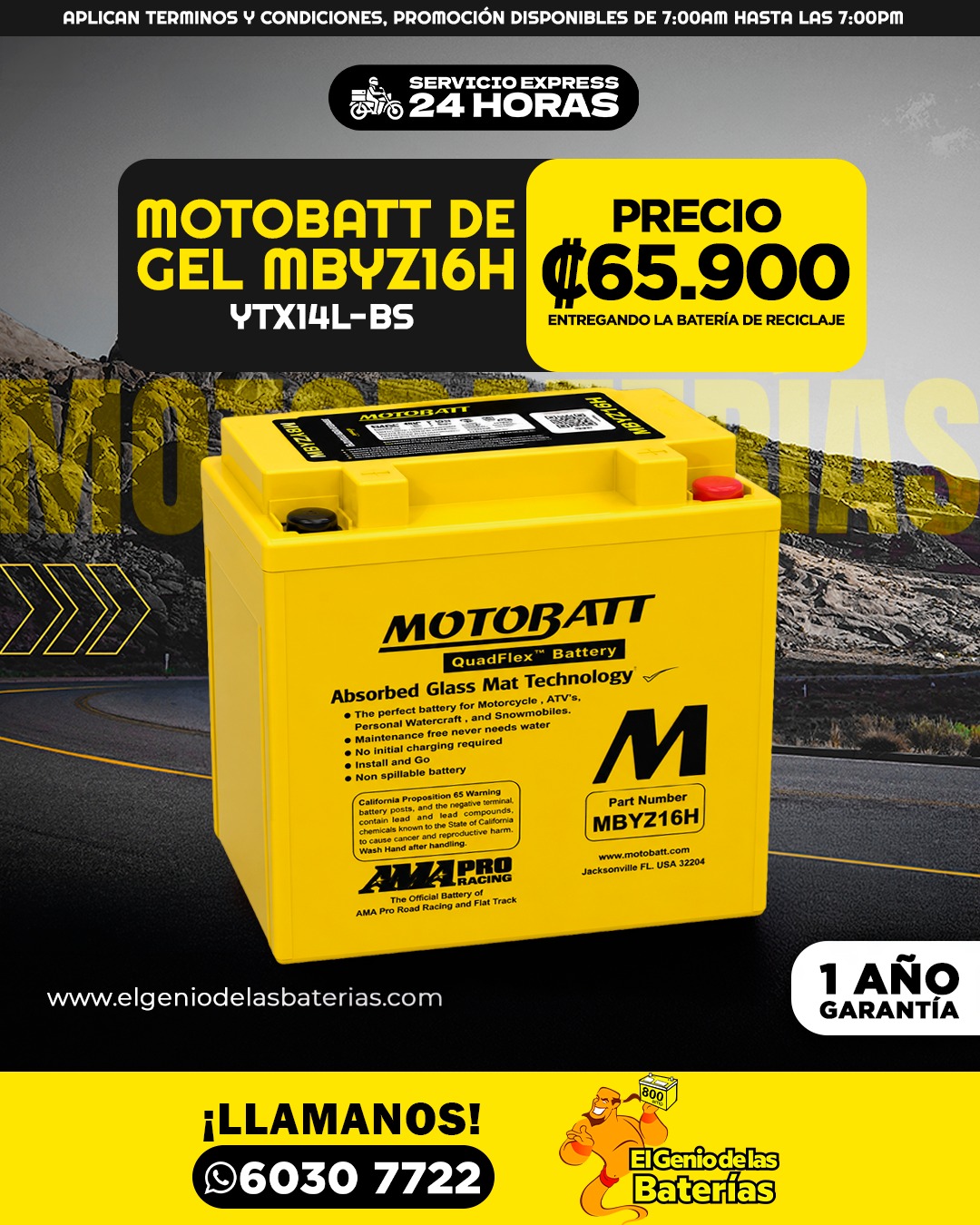 Bateria MOTOBATT - MBYZ16H - YTX14L -BS