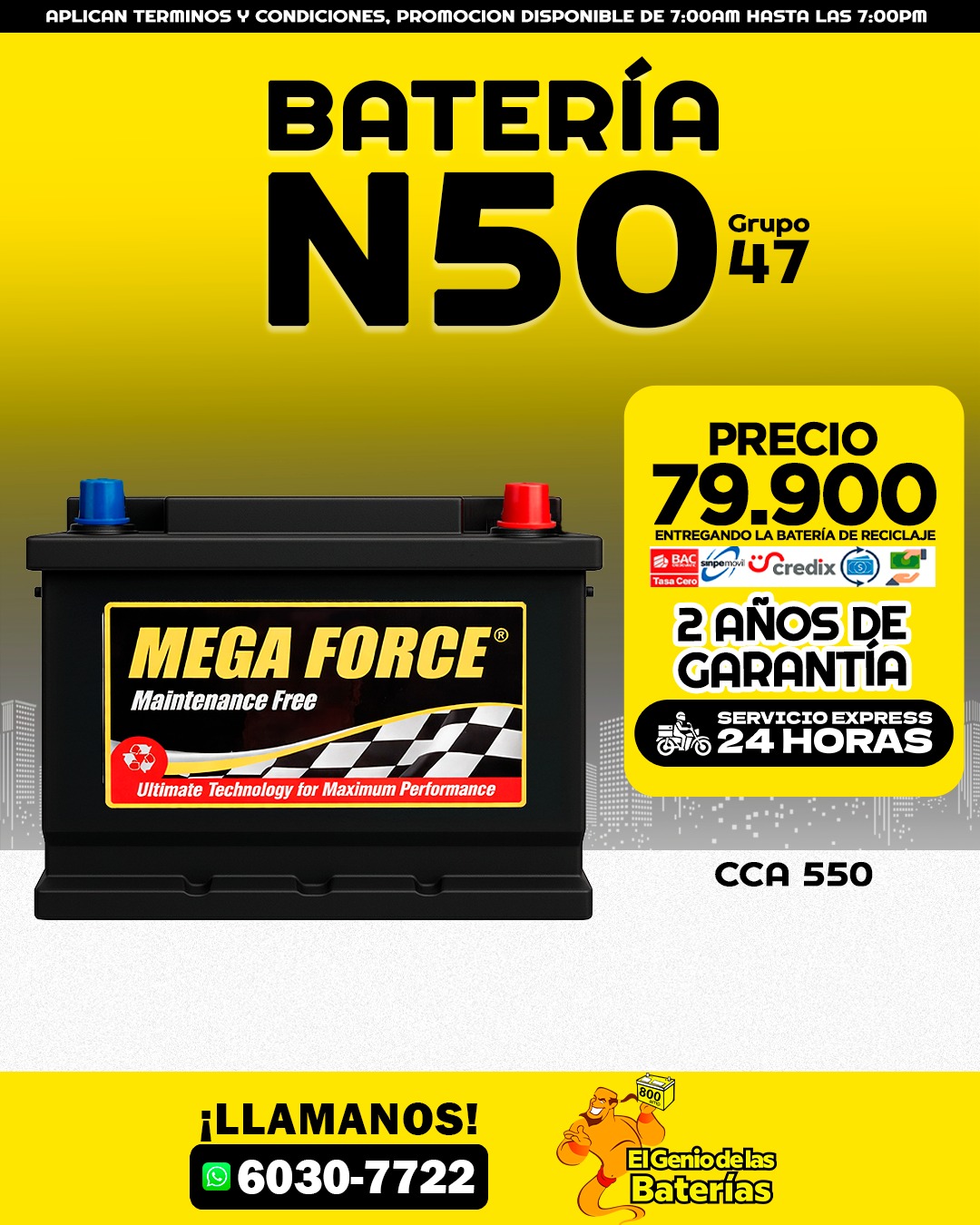 Batería MEGASTAR - 47/N50 perfil bajo 