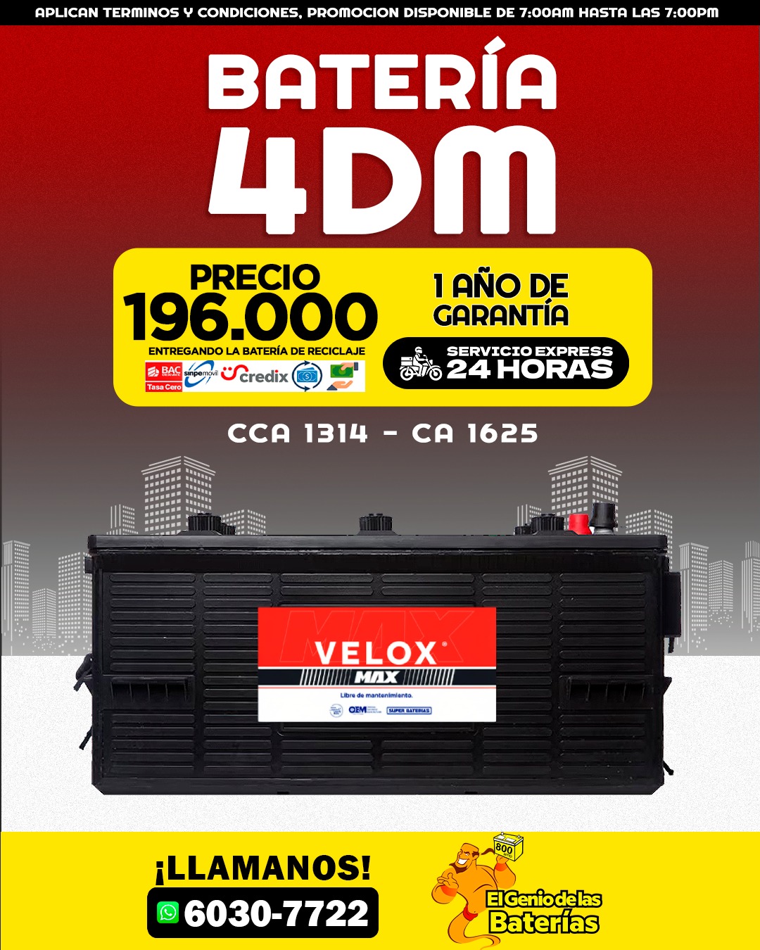 Batería Velox Max 4D / N150 Reforzada 