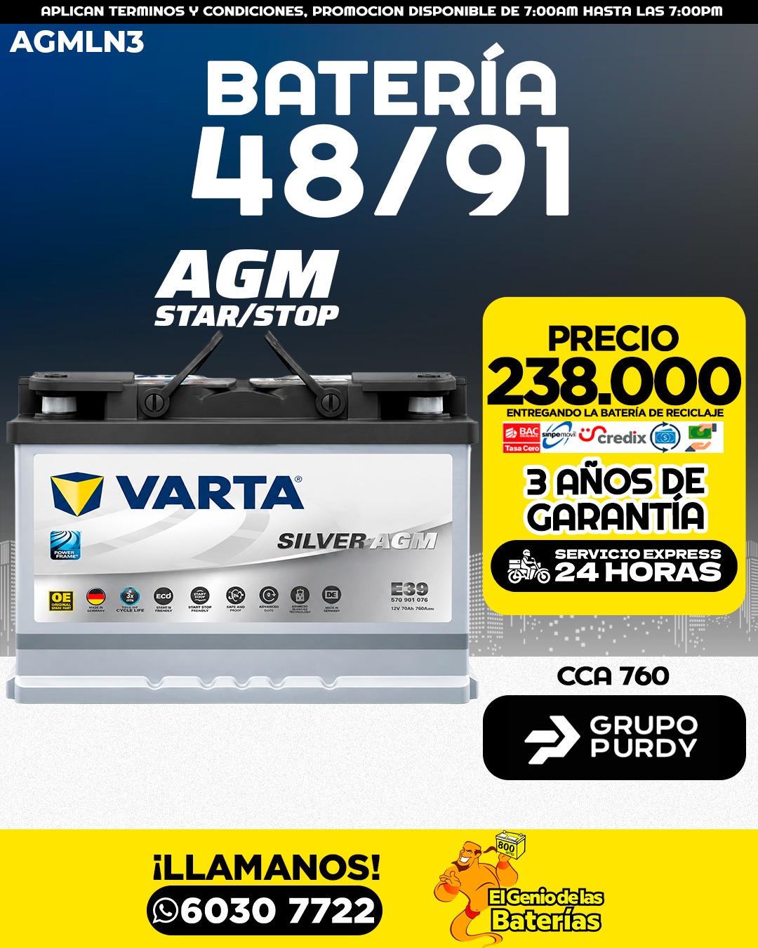 Batería VARTA - 48/91 AGM