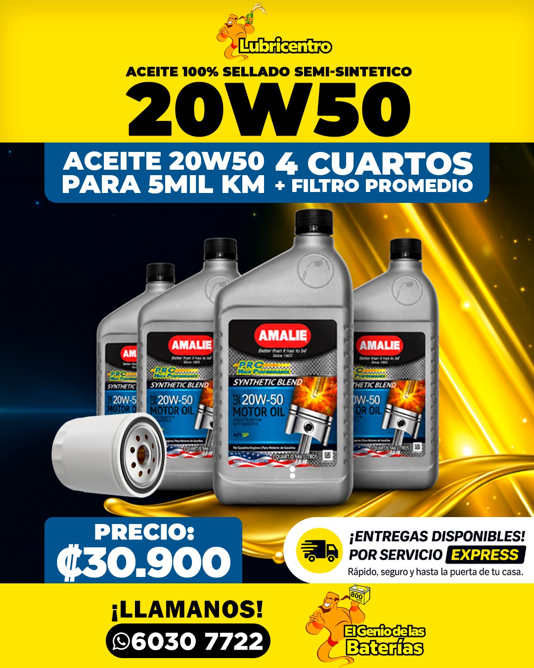 Aceite AMALIE 20W50 - semi sintético