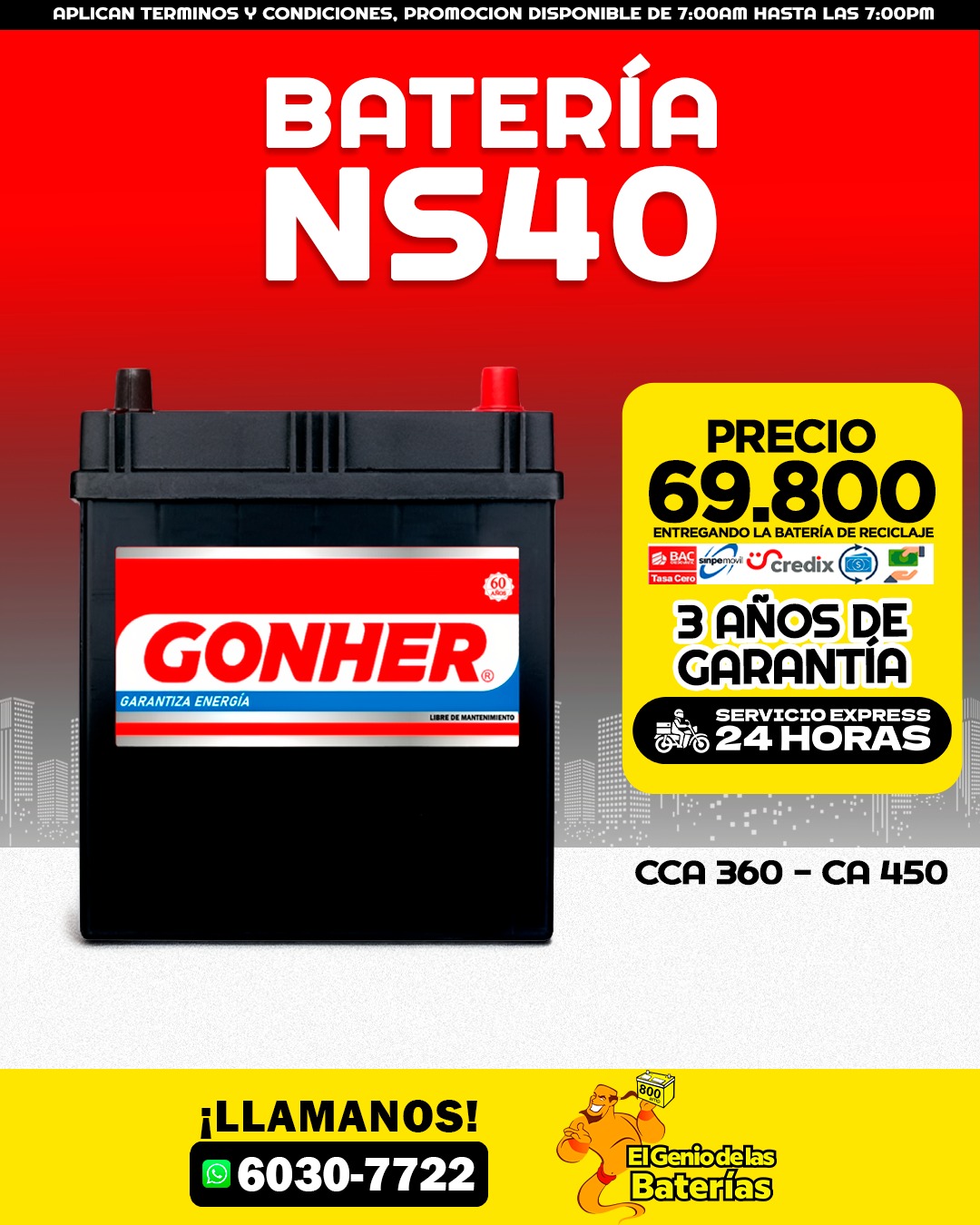 Bateria Gonher NS40  Poste grueso