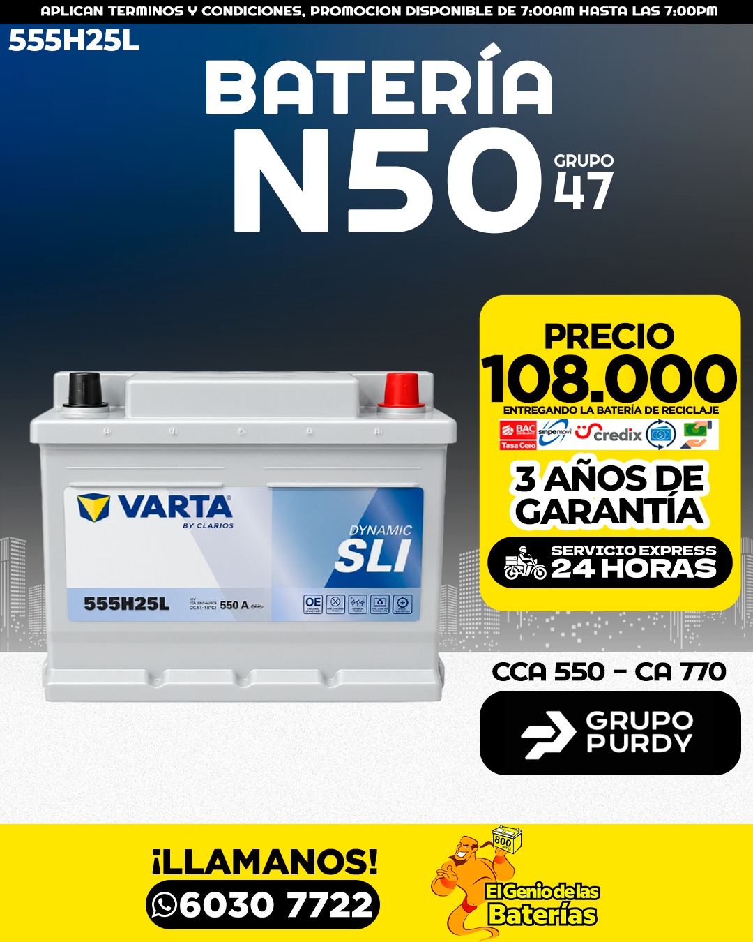 Batería VARTA -   47/N50 perfil bajo