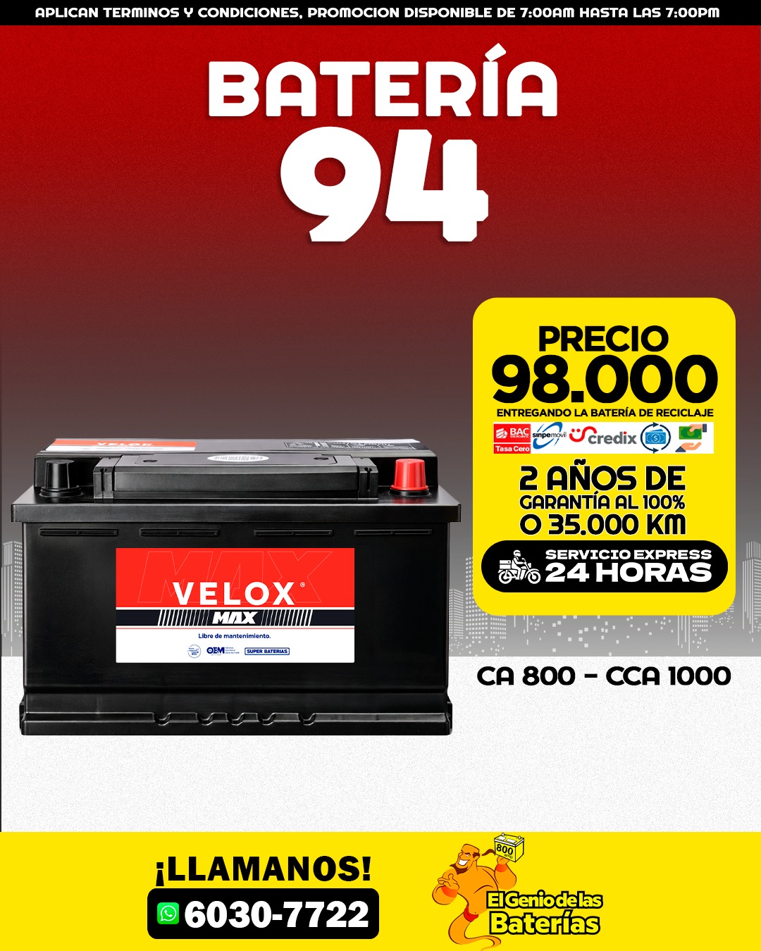 Baterías Velox Max  94