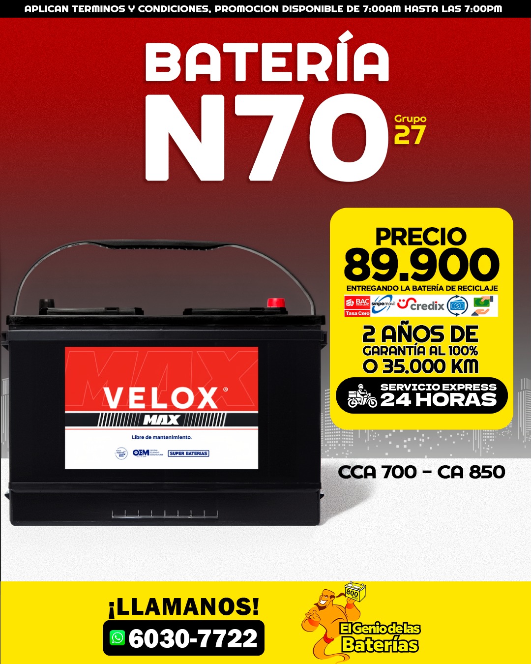 Batería Velox Max N70ZL/27R