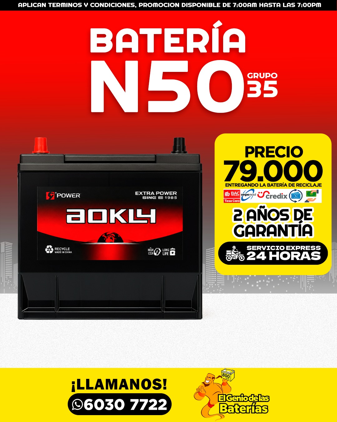 Batería AOKLY - 35/N50 perfil alto