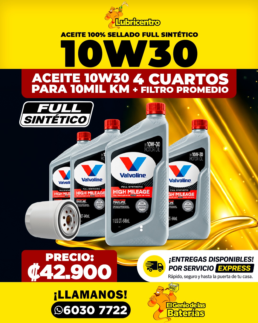 Aceite VALVOLINE 10W30 - full sintético