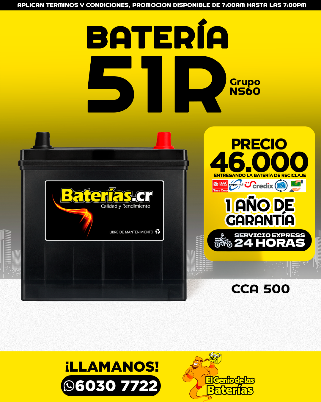 Batería BATERIAS.CR - 51R/NS60