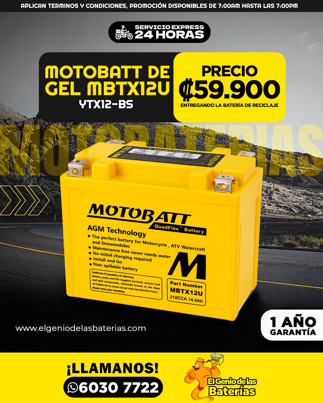 Bateria MOTOBATT - MBTX12U - YTX12 - BS