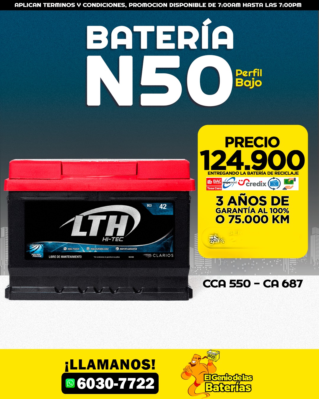 Batería LTH HITEC 42R/N50 corte bajo