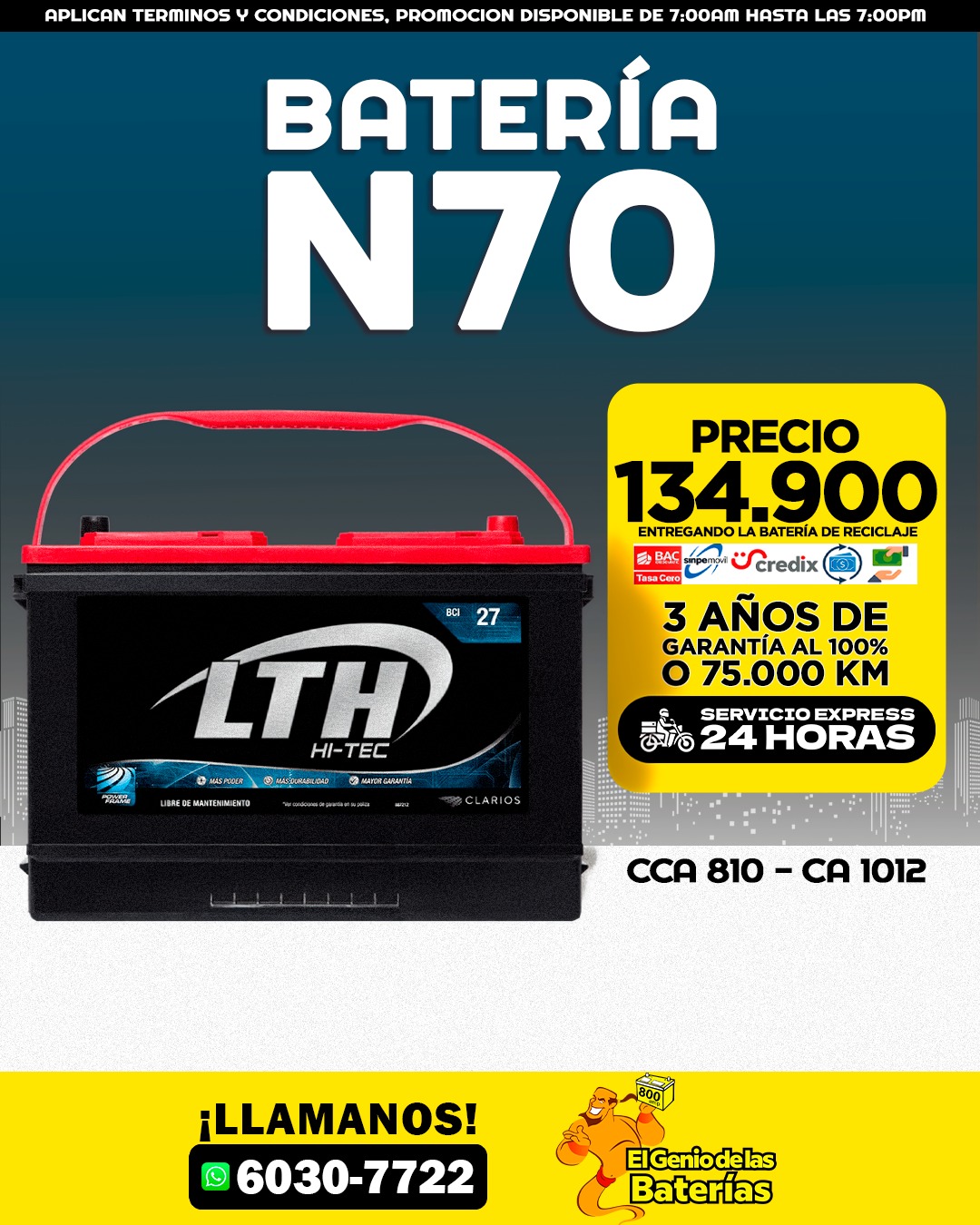 Batería LTH HITEC  N70 / 27R