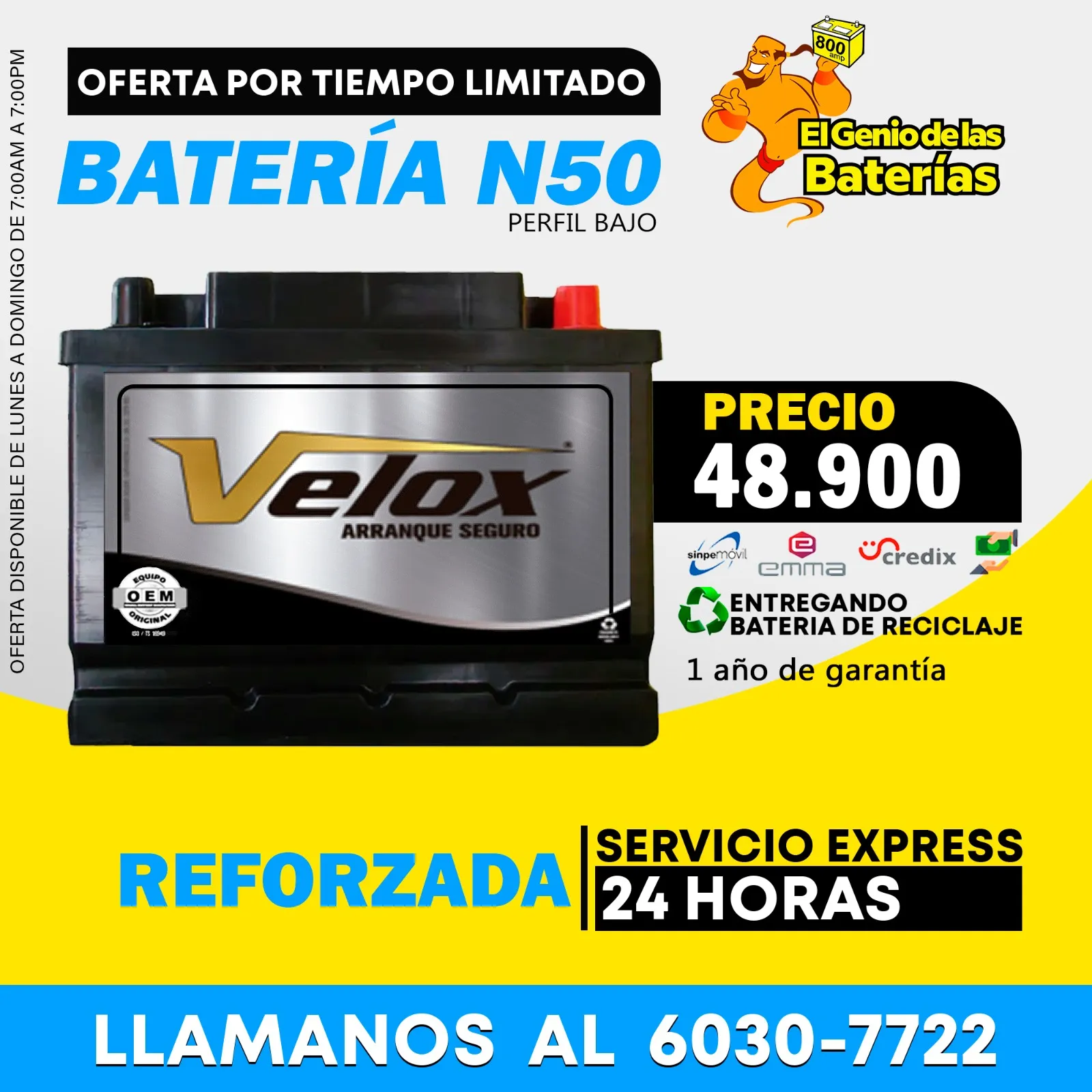 Baterias Velox Grupo N42R / N50 corte bajo