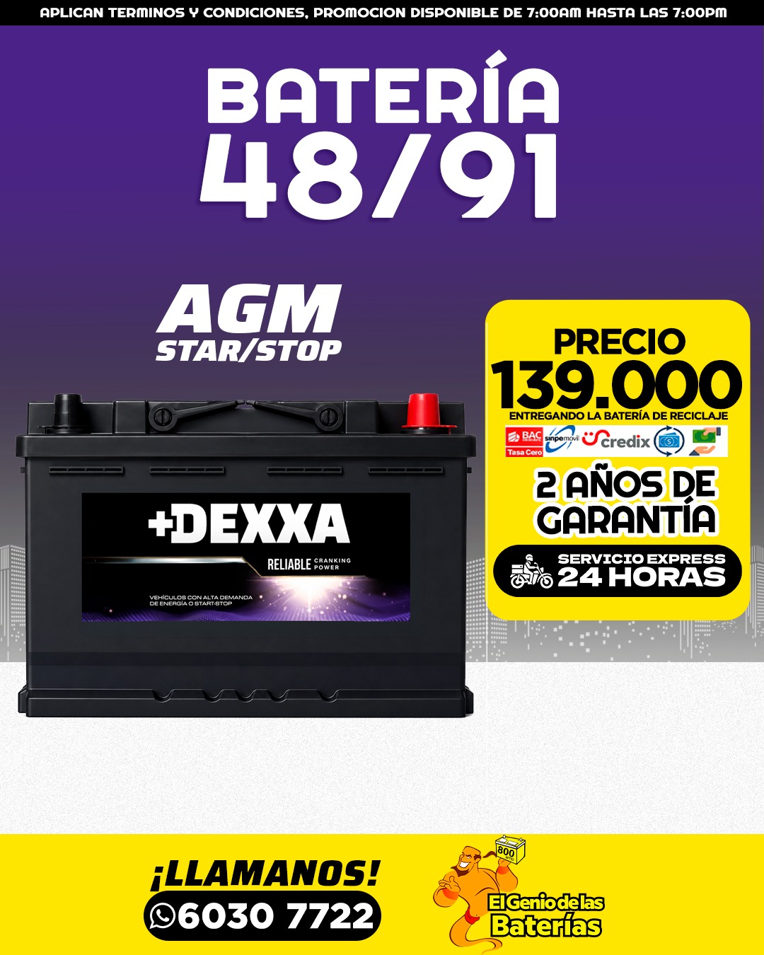 Batería +DEXXA AGM STAR/STOP - 48/91