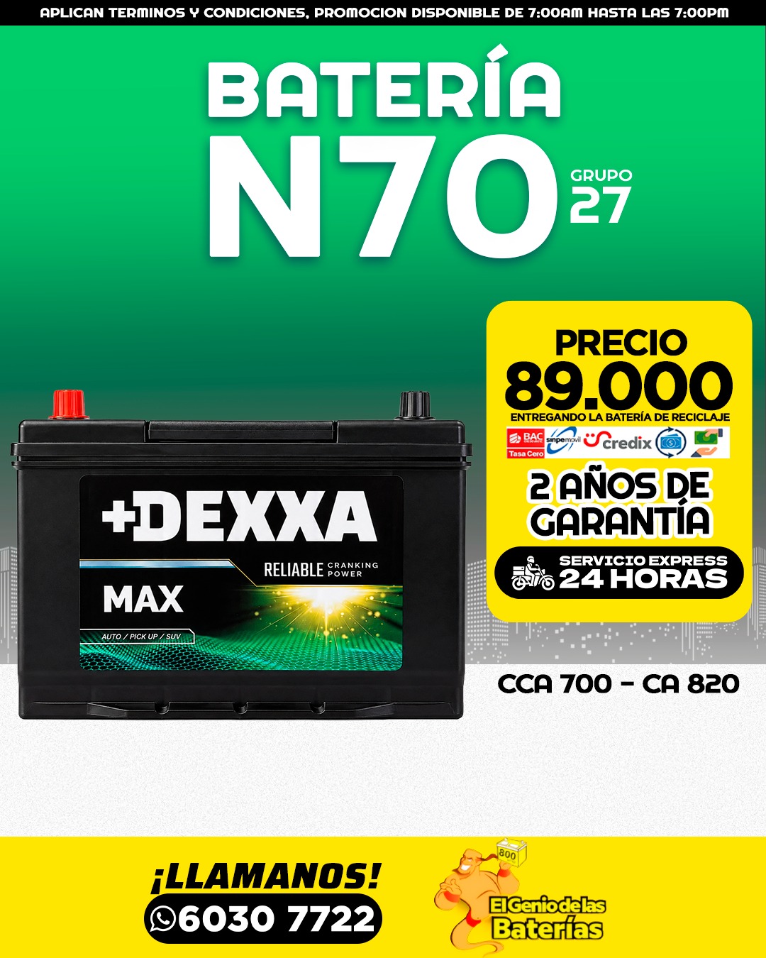 Batería +DEXXA MAX -  27/N70