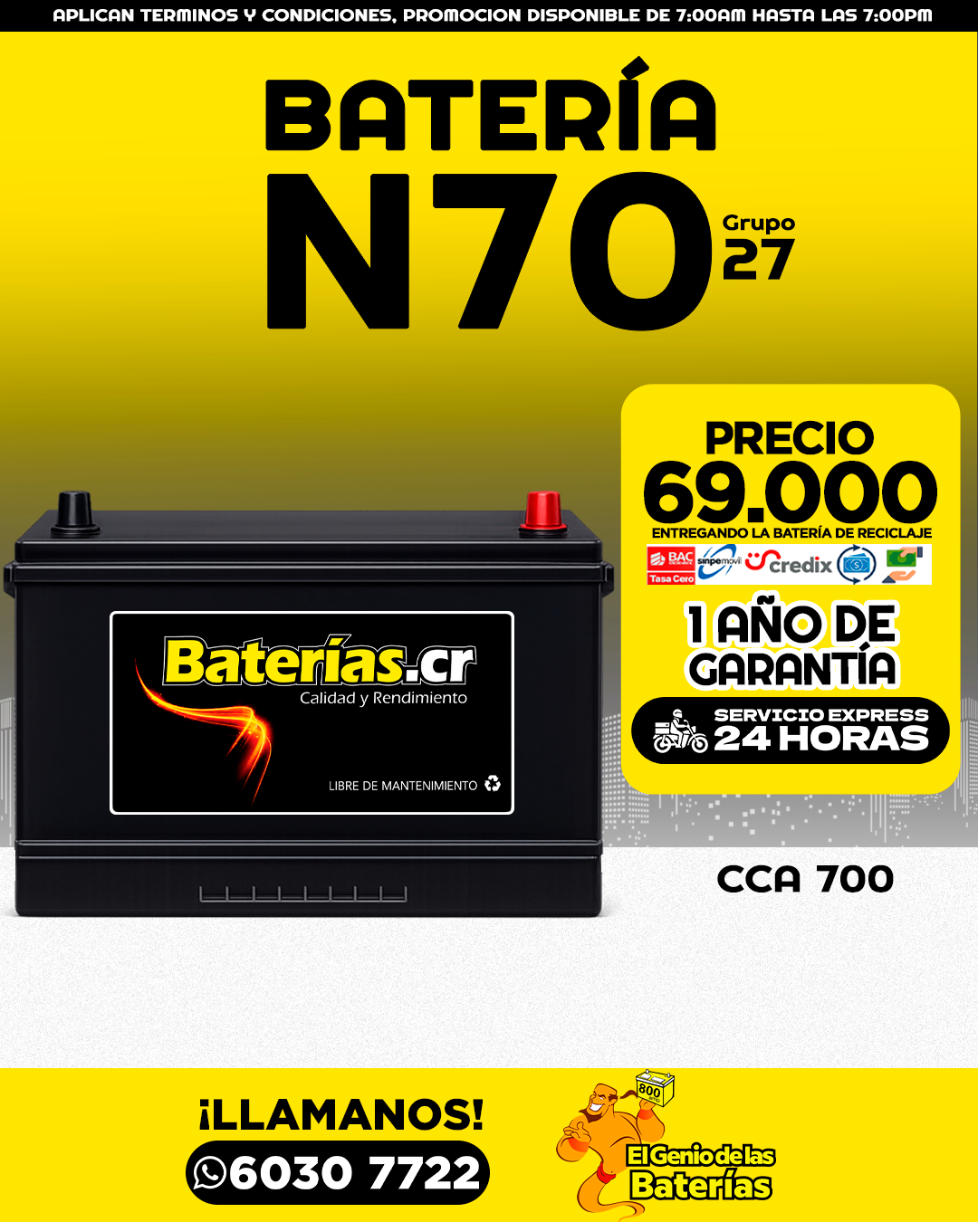 Batería BATERIAS.CR - N70/27