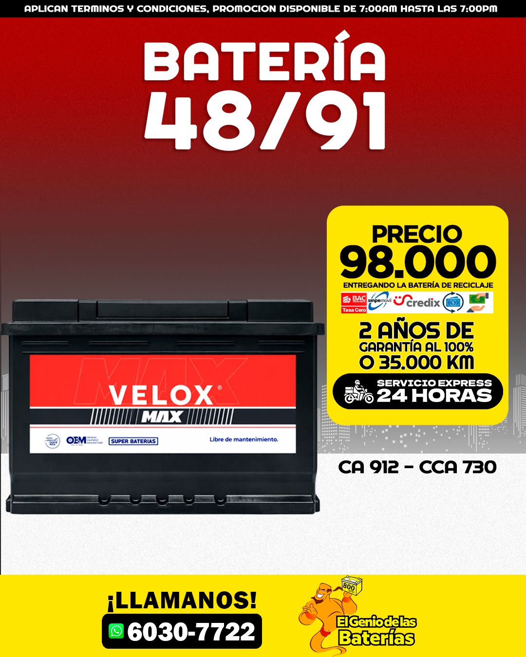 Bateria Velox Max  48 / 91