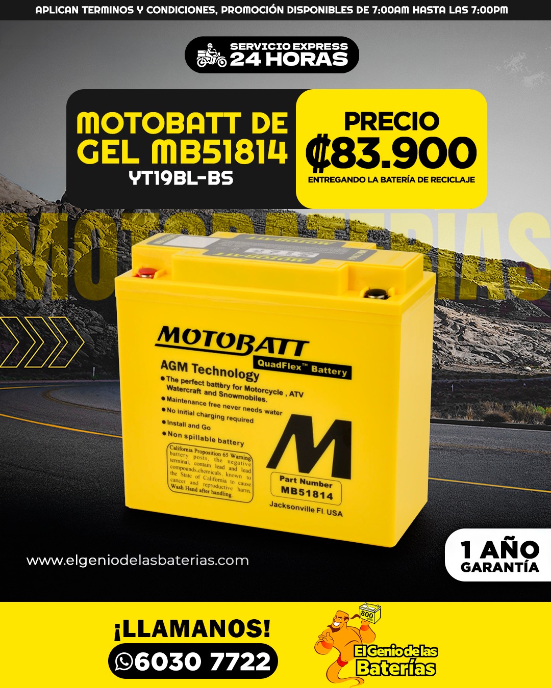 Bateria MOTOBATT - MB51814 - YT19BL - BS