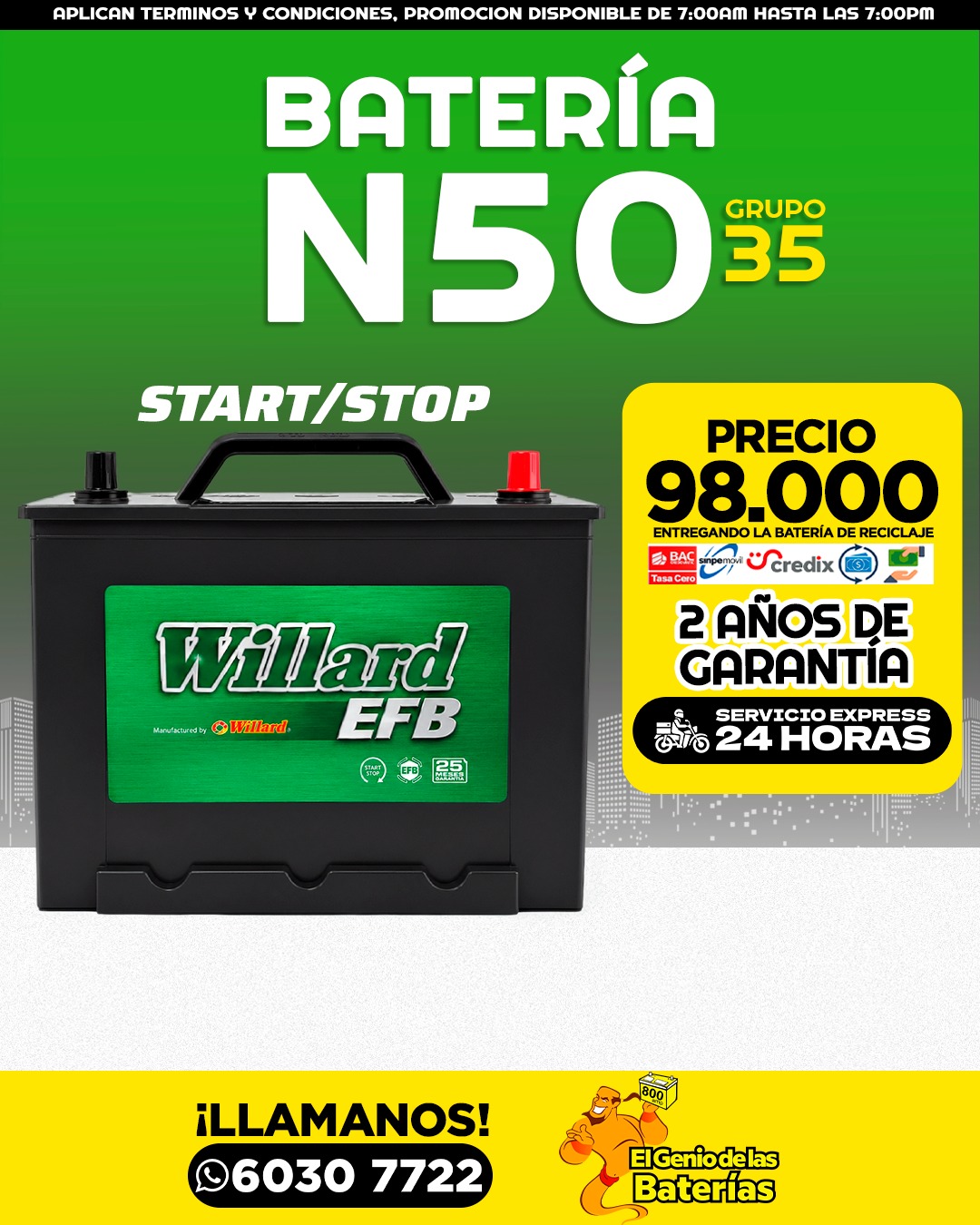 Batería WILLARD - 35/N50 perfil alto
