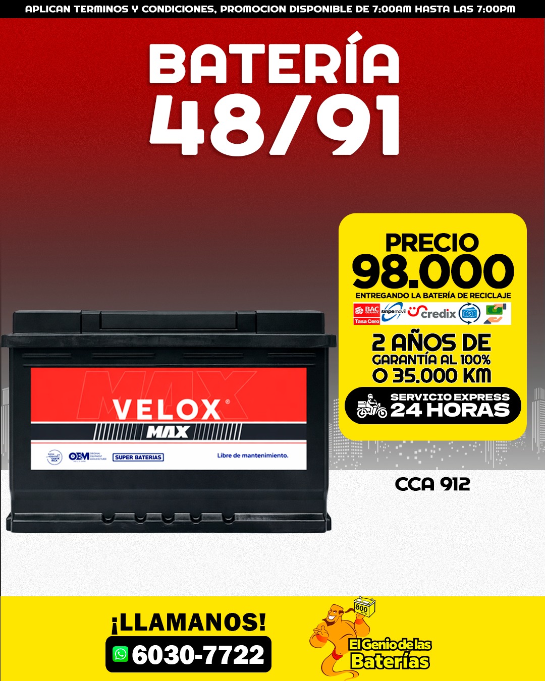 Bateria Velox Max  48 / 91