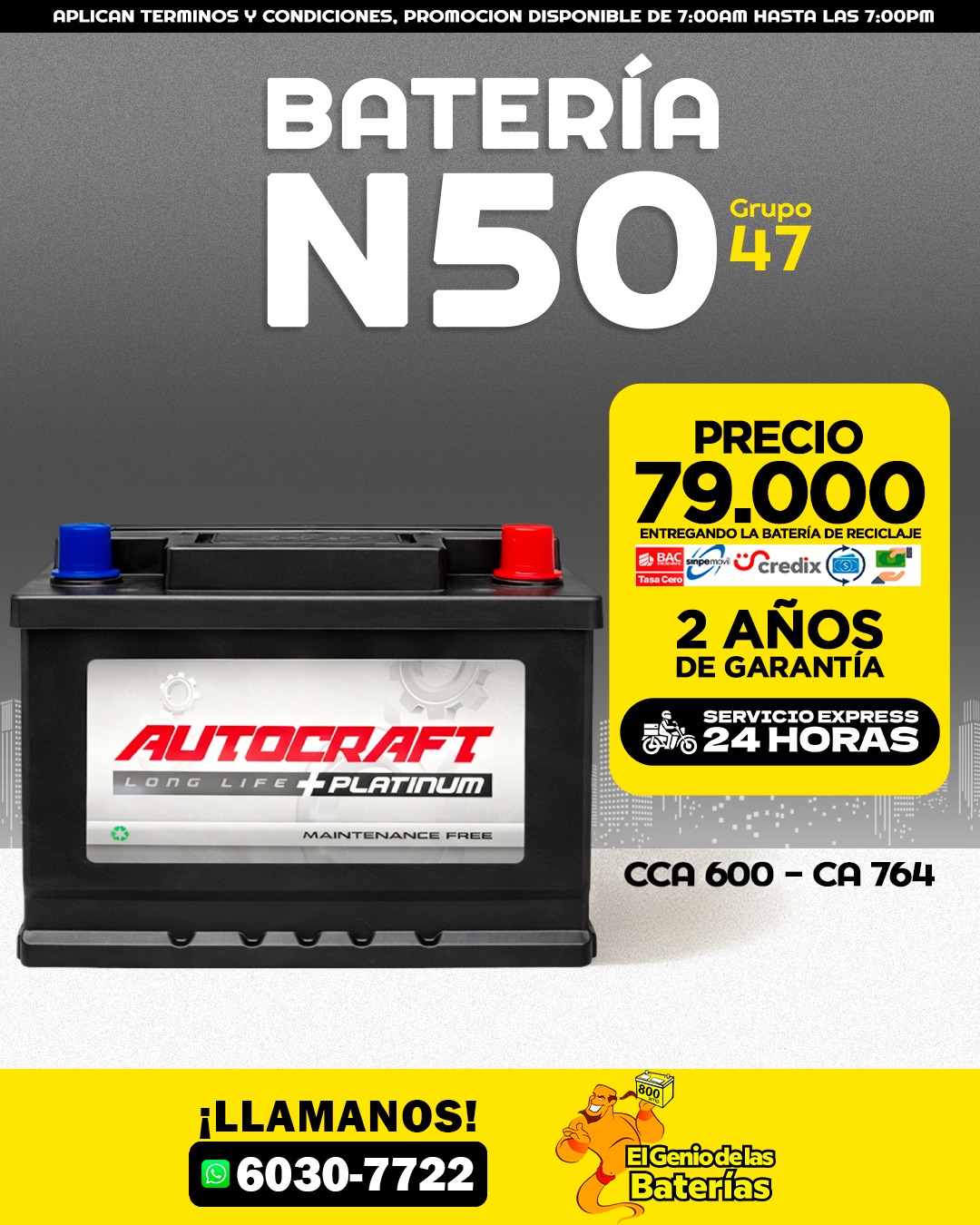 BATERIAS AUTOCRAFT N50 GRUPO 47