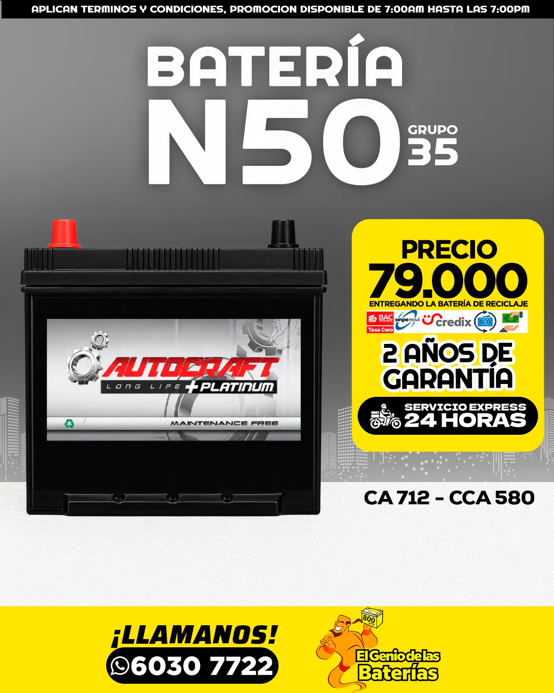 Batería  AUTOCRAFT - 35/N50 perfil alto