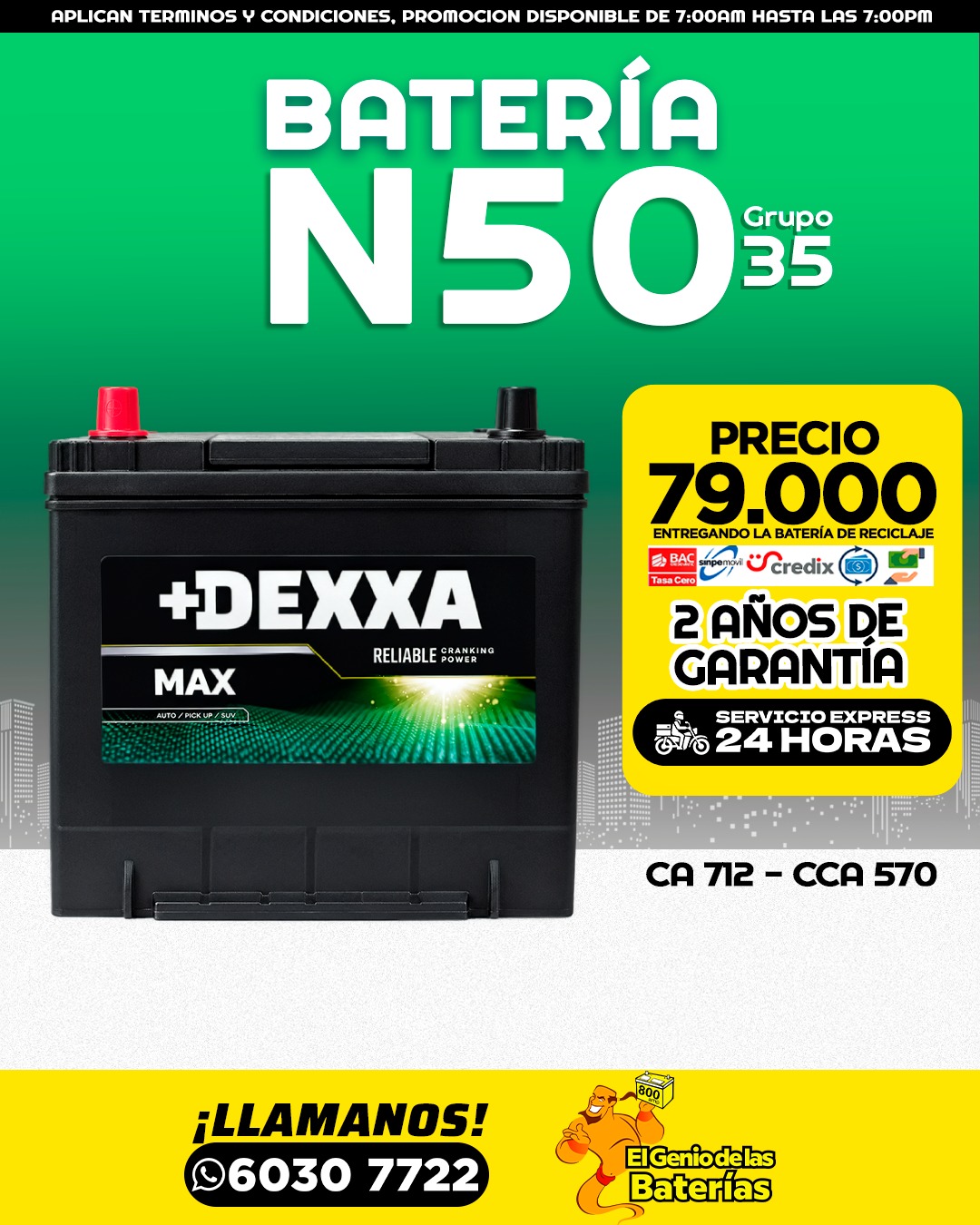 Batería  +DEXXA MAX - 35/N50 perfil alto