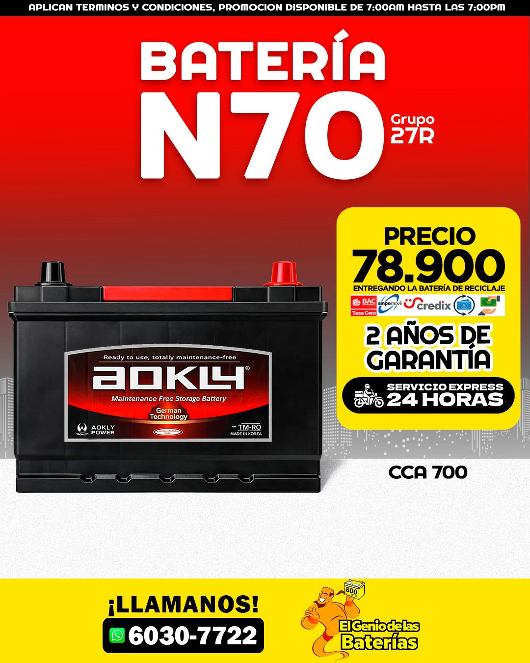 Batería Aokly  N70 / 27R